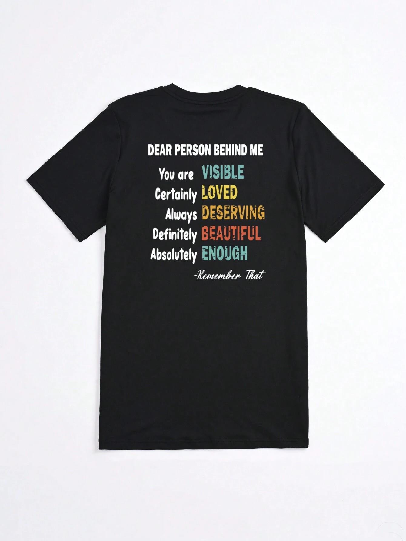 

Dear Person Behind Me Letter Print Women T-Shirts Comfortable Soft Tee Shirts Street Casual Short Sleeve O-Neck Loose Clothes S