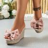 Fashion Heel Bow Summer Slippers Comfortable and Elegant Thick-soled Women's Shoes Large Size Sweet Women's High-heeled Slippers Slope
