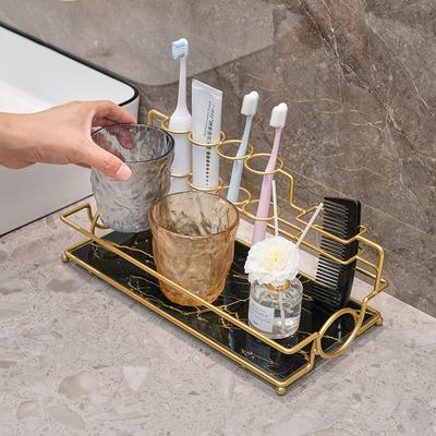 Metal Toothbrush Mouthwash Cup Shelf Storage Tray Toilet Bathroom Free Punching Shelf Desktop Storage Tray Bathroom Accessories