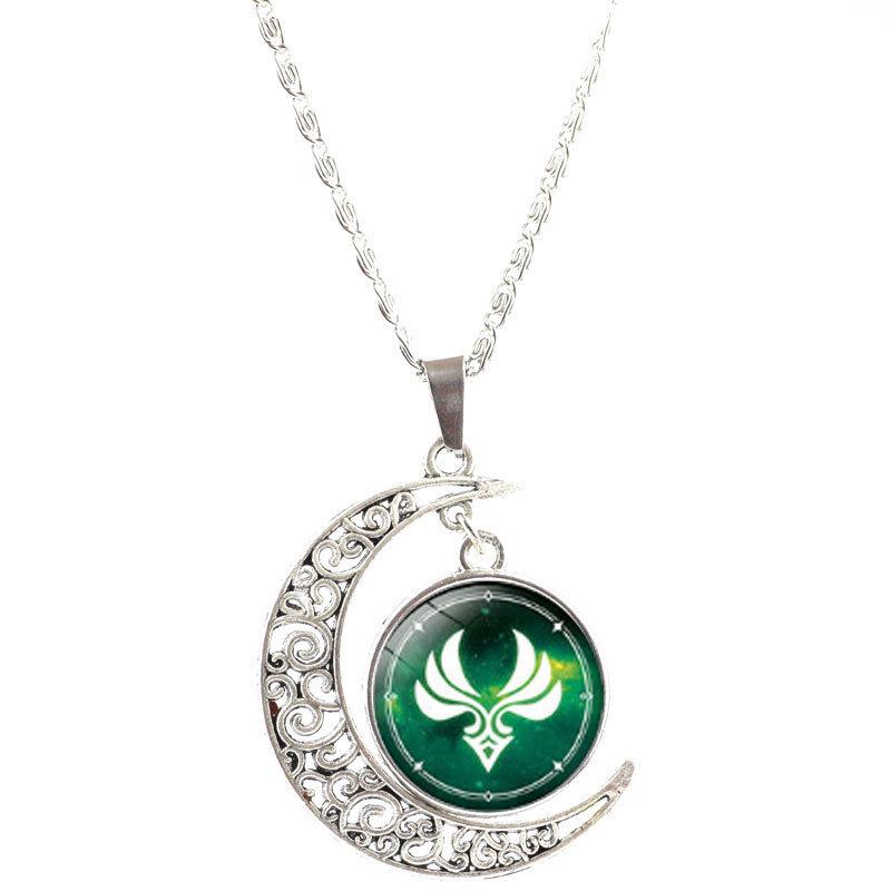 Genshin Impact God's Eye Moon Pendant Necklace - Cartoon Style Gem Accessories