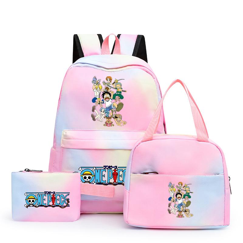 3 stk/sett Tilbake til skolen ryggsekk Anime ett stykke jenteryggsekksett Kawaii skoleelever Gutt Barn Matpakke Blyantboks