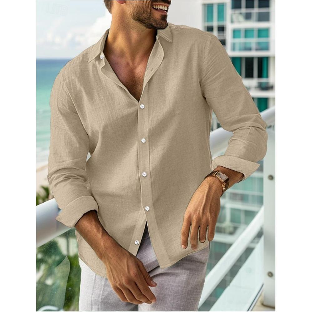 Men's Summer Shirt Button-down Shirt Long-sleeved Plain-coloured Collared Shirt Spring/Summer Casual Everyday Wear
