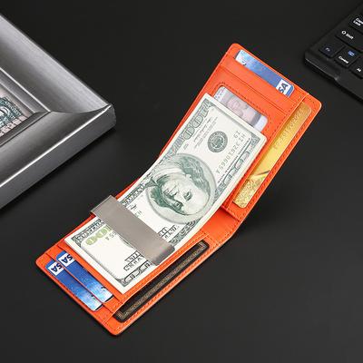 Einfaches Gewebe Leder Metallclip Herren Geldbörse kurz Rindsleder Karbonfaser-Muster US-Dollar Geldbörse RFID-magnetischer Kartenclip