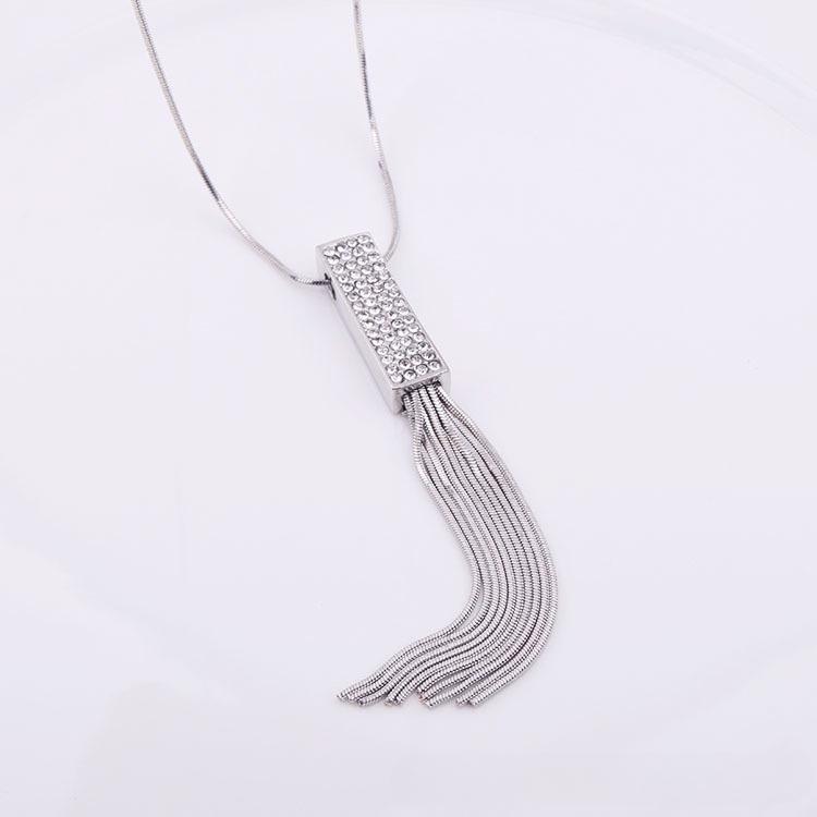 JMXD European Long Tassel Necklace Women Czech Crystal Geometric Pendant Snake Chain Korean Versatile Sweater Chain Gift
