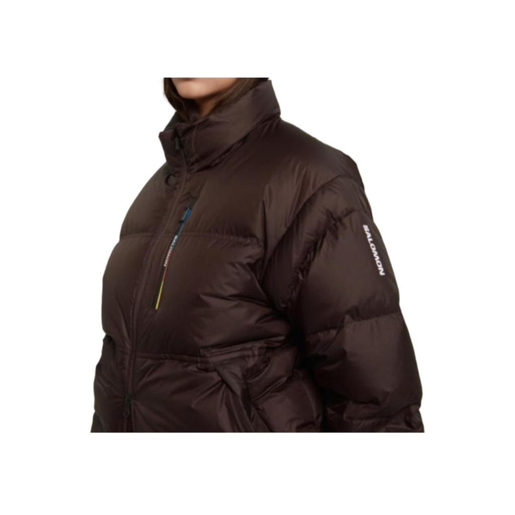 Salomon Full Zip Stand Collar Solid Color Long Sleeve Jacket Women jackets Brown LC2346200