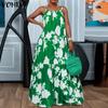 Women Casual Off Shoulder Sleeveless Floral Print Suspender Dress