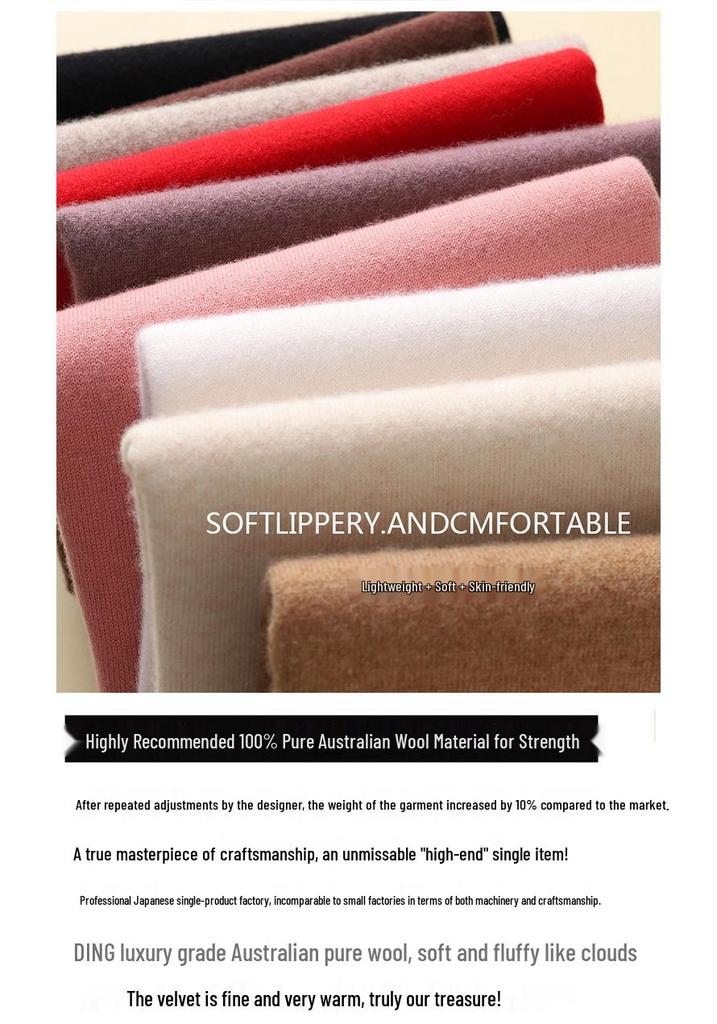 Women's High Neck 100% Pure Wool Sweater - Cashmere Knit Inner Layer Cardigan for Autumn & Winter