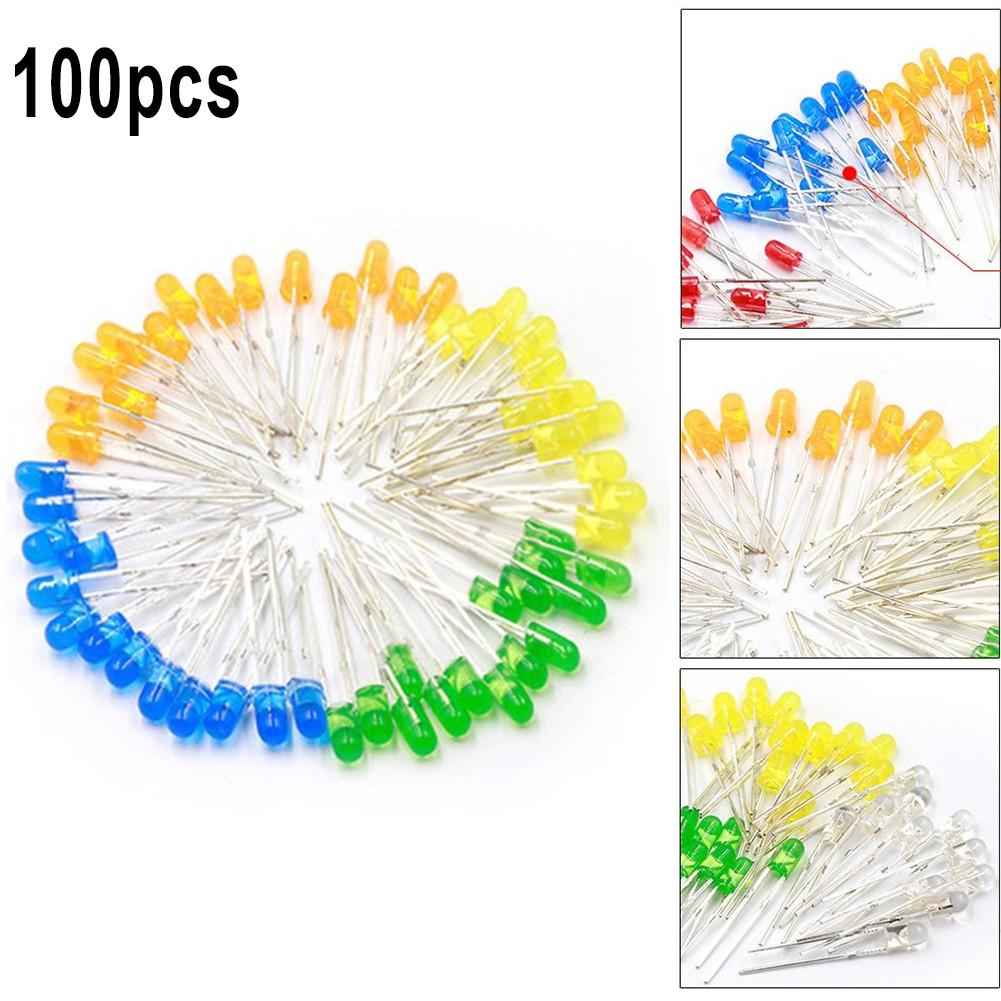 100pcs Super Bright LED 3mm Red/Blue/Green/White/Yellow LED Lighting DIY Bulbs