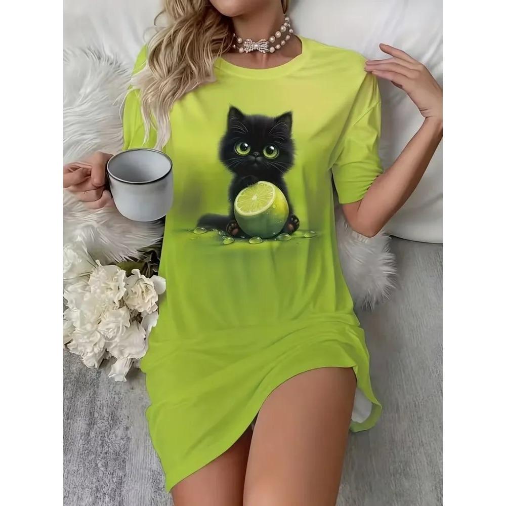 Fun Animal Colorful Patterns Women Mini Dresses Summer Short Sleeve Printed Plus Size Casual Comfortable Soft Dress