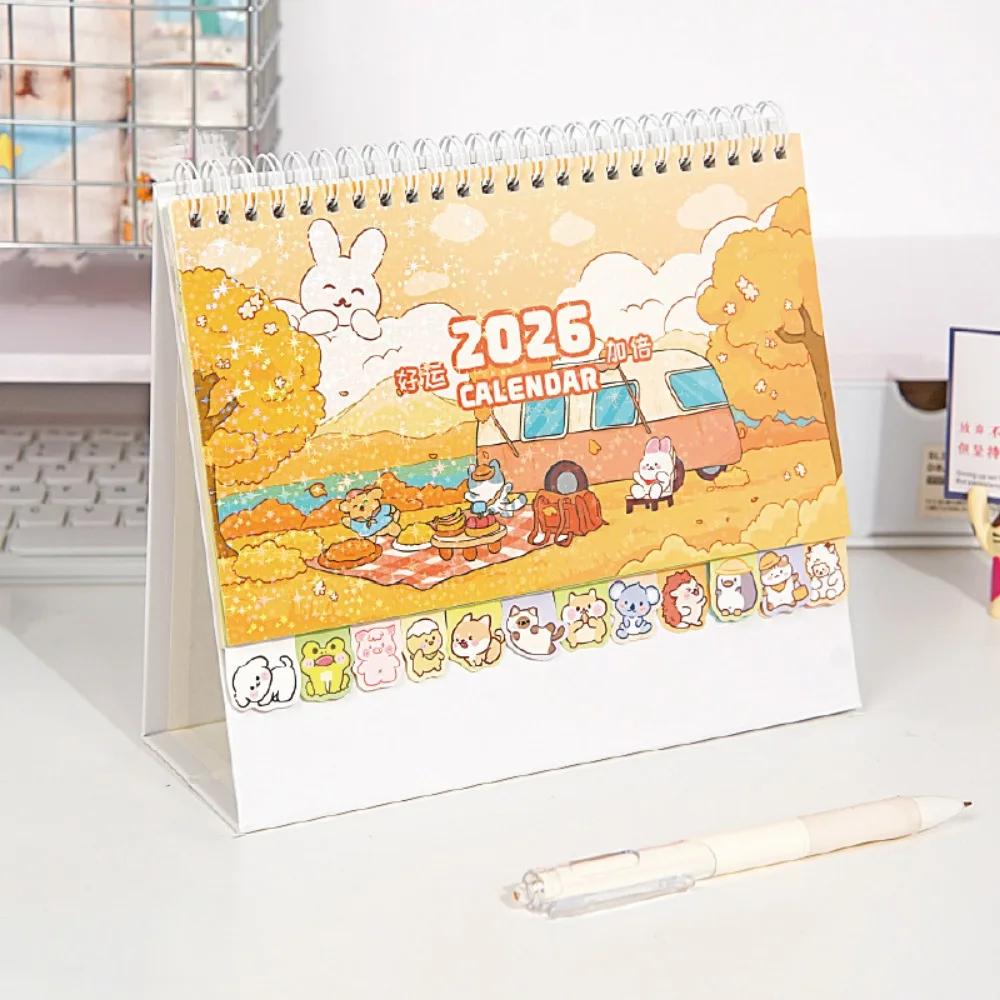 Memo Notes 2026 Desk Calendar One Month to View Cartoon Monthly Calendar Coil Binding Learning Plan Calendar Study Planning