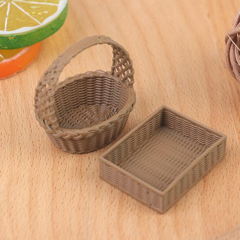 Mini 1pcs 1:12 Dollhouse Rattan Resin Frame Hand-woven Vegetable Food Storage Basket Dolls Dinning Room Decoration Props