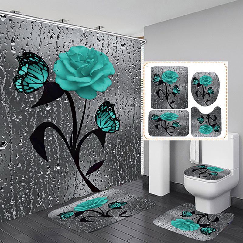 3D Waterproof Mildew-Proof No-Drill Shower Curtain Set for Bathroom 