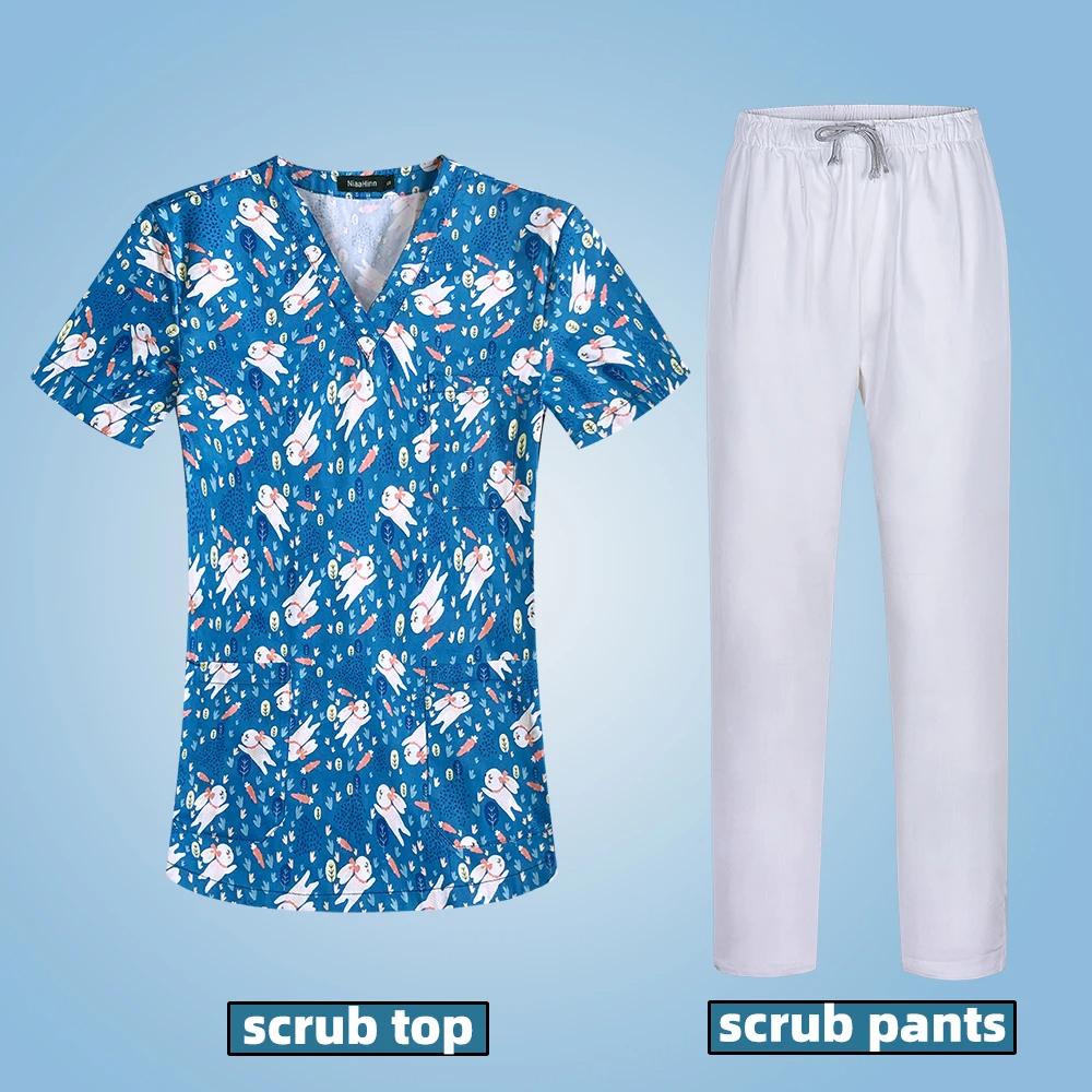 Bluze Medicale cu Imprimeu Animalier pentru Chirurgie, Îngrijire, Salon de Frumusețe, Haine de Lucru, Uniforme pentru Controlul Sănătății Veterinare a Animalelor de Companie