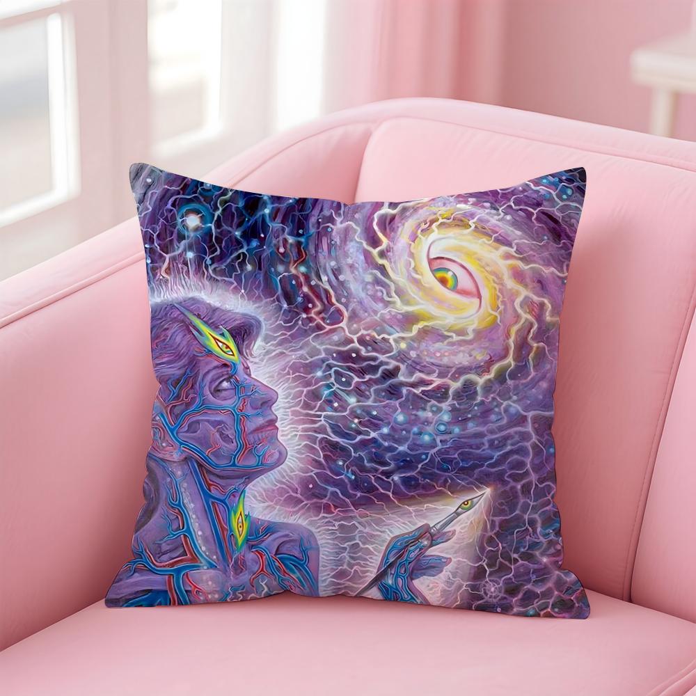 A-Alex GreyS Trippy Psychedelic Cushion Cover Comfortable Reversible Pillow Cover Ideal for Car Sofa Bedroom & Beyond