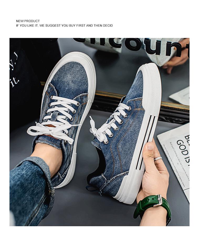 Scarpe casual da uomo in denim a taglio basso, taglia grande, stile coreano, versatili scarpe da skate per primavera e autunno