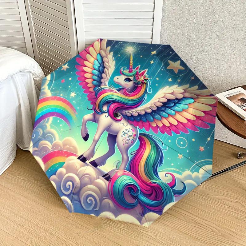 1pc Rainbow Unicorn Fantasy Umbrella with Plastic Handle,Suitable for All Seasons Home Travel Outdoor UmbrellaDD1745