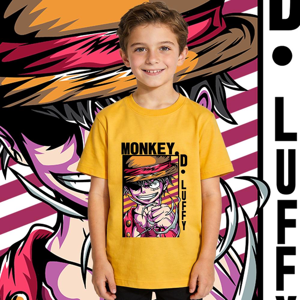 One Piece Luffy Anime Print Cotton T Shirt for Boys Girls Casual Summer Short Sleeve Kids Tee