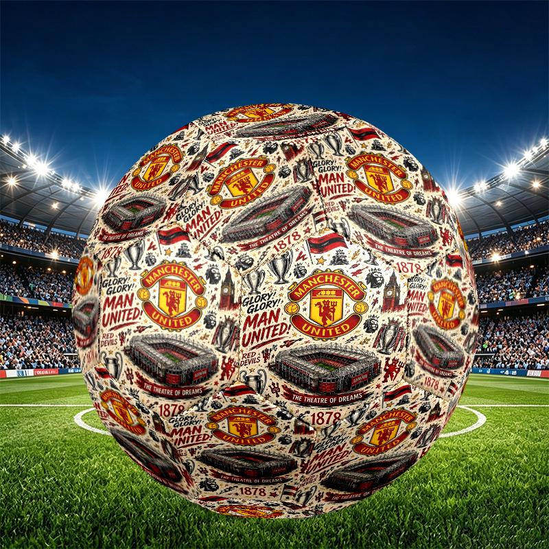 Manchester United F.C Print Size 5 Soccer Ball, PU Wear Resistant Football for Match Training and Daily Practice, Birthday Gift for Soccer Fans