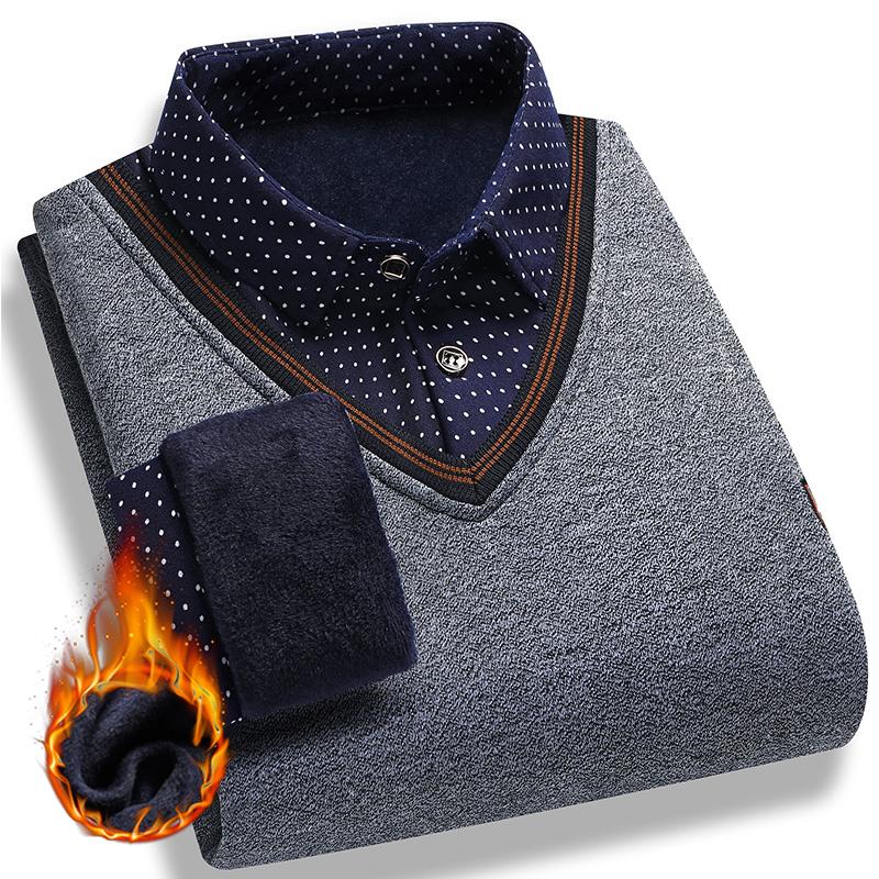 Vintage Plaid Sweater Pullover Men Thick Warm Knitwear Winter Autumn Patchwork Men's Fleeced Polo Collar Pullovers