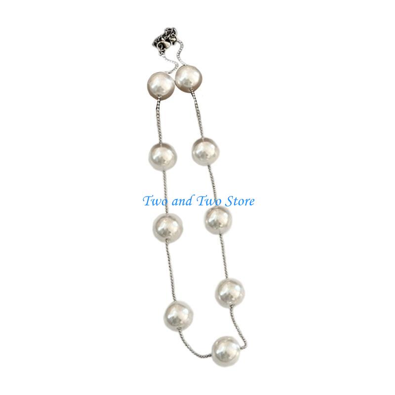 HX6F Stylish Clavicle Chain Handcrafted Imitated Pearls Beaded Neck Chains Jewelry белый