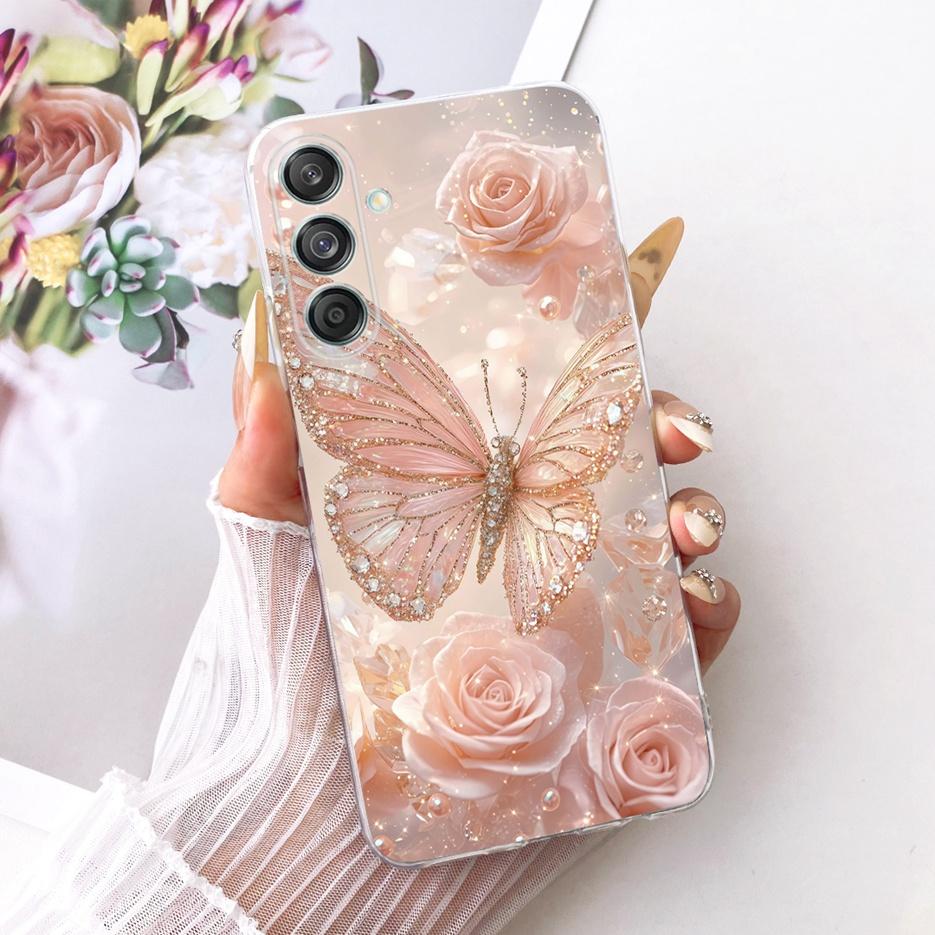 Etui do Samsung Galaxy M55 SM-M556B Nowe Kwiaty Motyl Malowane Pokrowiec Miękki Silikonowy Etui Do Samsung M55 M 15 Galaxy M15 Torby