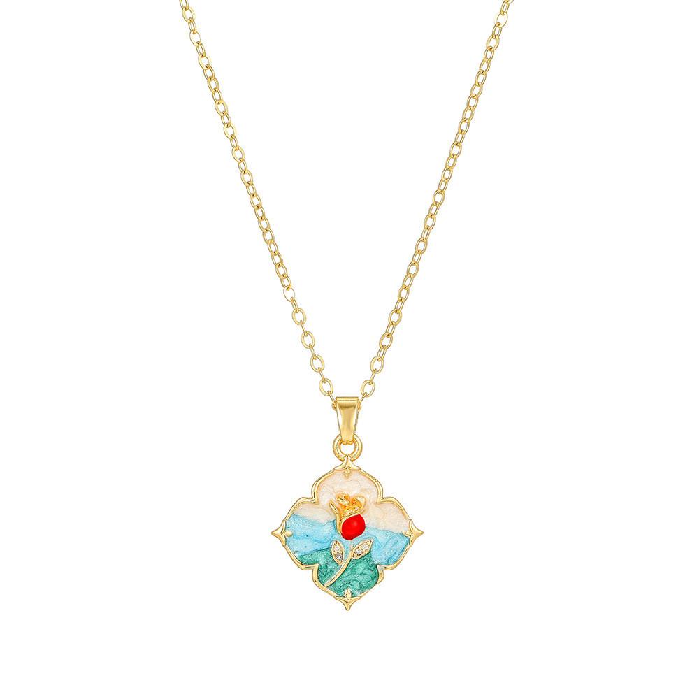Koperen Bloemenketting Met Zirkonia Steen Meerlaags Ontwerp Voor Casual Of Formeel Gebruik