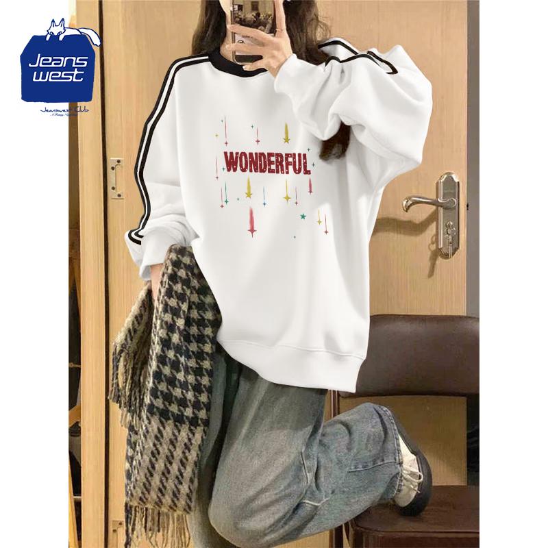 Jeanswest Club Retro Couple Round Neck Long Sleeve Sweatshirt