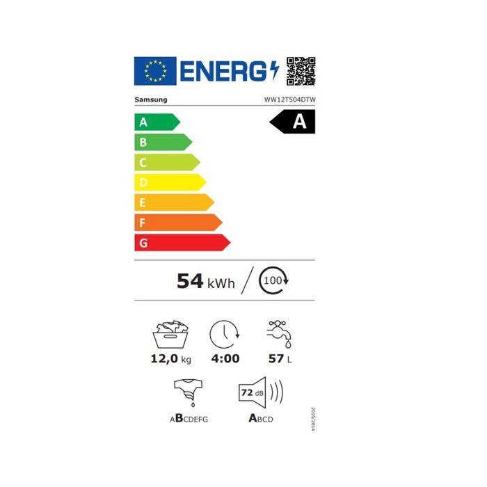 SAMSUNG WW12T504DTW Front Loading Washing Machine - 12 Kg - 1400 Rpm - EcoBubble - Steam Hygiene - Class A - White