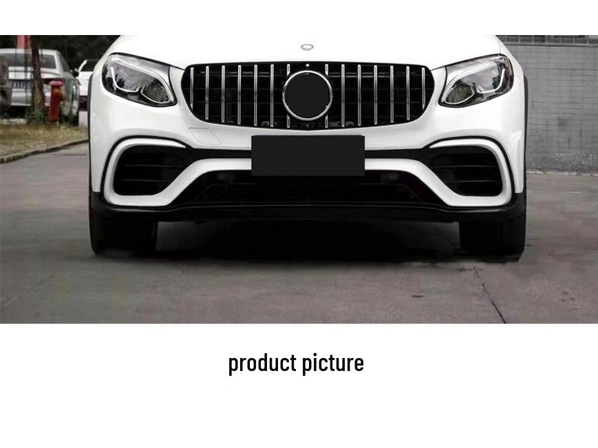 Compatible with Mercedes-AMG X253: GLC 63 front and rear bumpers, grille, and black/white/silver exhaust tips.