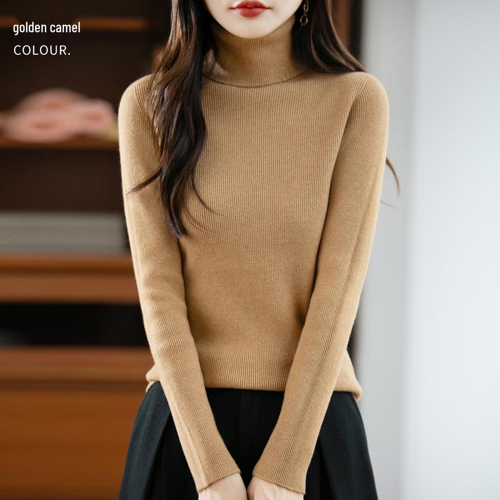 Women's Striped Wool High-Neck Sweater – Knitted Autumn/Winter Pullover Top