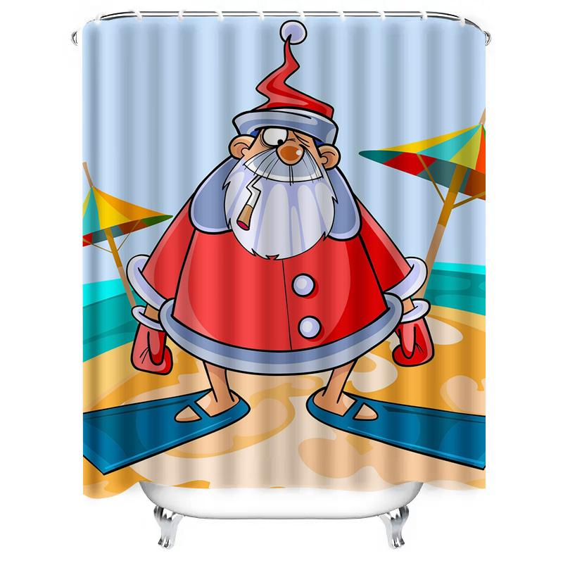 TU Funny Santa Claus Shower Curtain Beach Themed Bathroom Decor Holiday Festive Print Waterproof Fabric Home Textile Gift