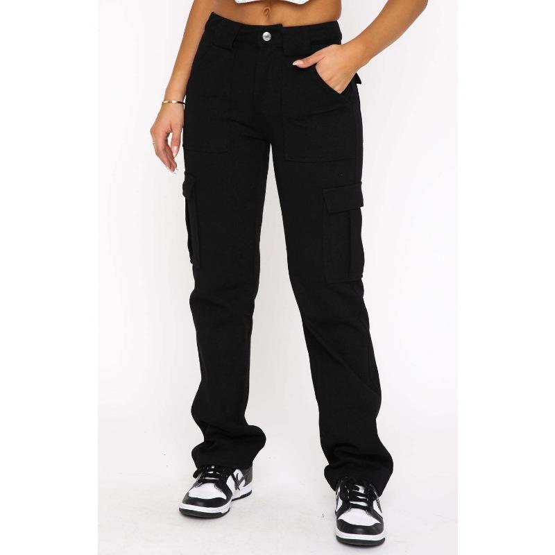 

Модные новые женские брюки с карманами, вставками, повседневные, свободные джинсы средней посадки для женщин L