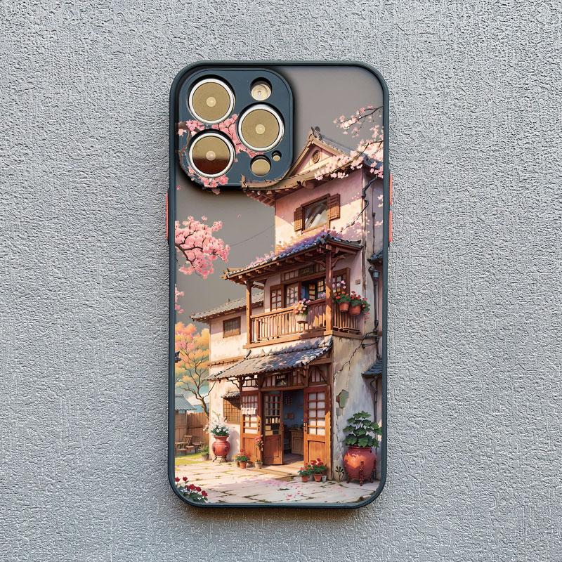 Vintage Oil Painting House Phone Case For iPhone 16 15 7 8 Plus SE2 XR XS X 11 13 12 Pro MAX Mini 14 Pro Max Flower Cover