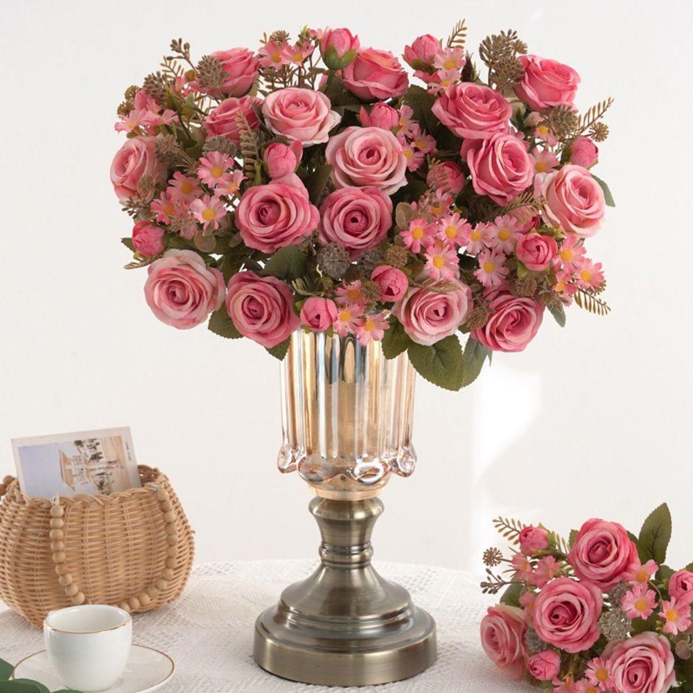 Silk Petals Rose Artificial Flowers Multicolor Decorative Flower Faux Daisy Flower Party Supplies