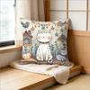 Cute Cartoon Cats Pillow Cover Whimsical Kitten Bird Print Cushion Case For Sofa Couch Boho Kids Room Cat Lover Home Decor Gift