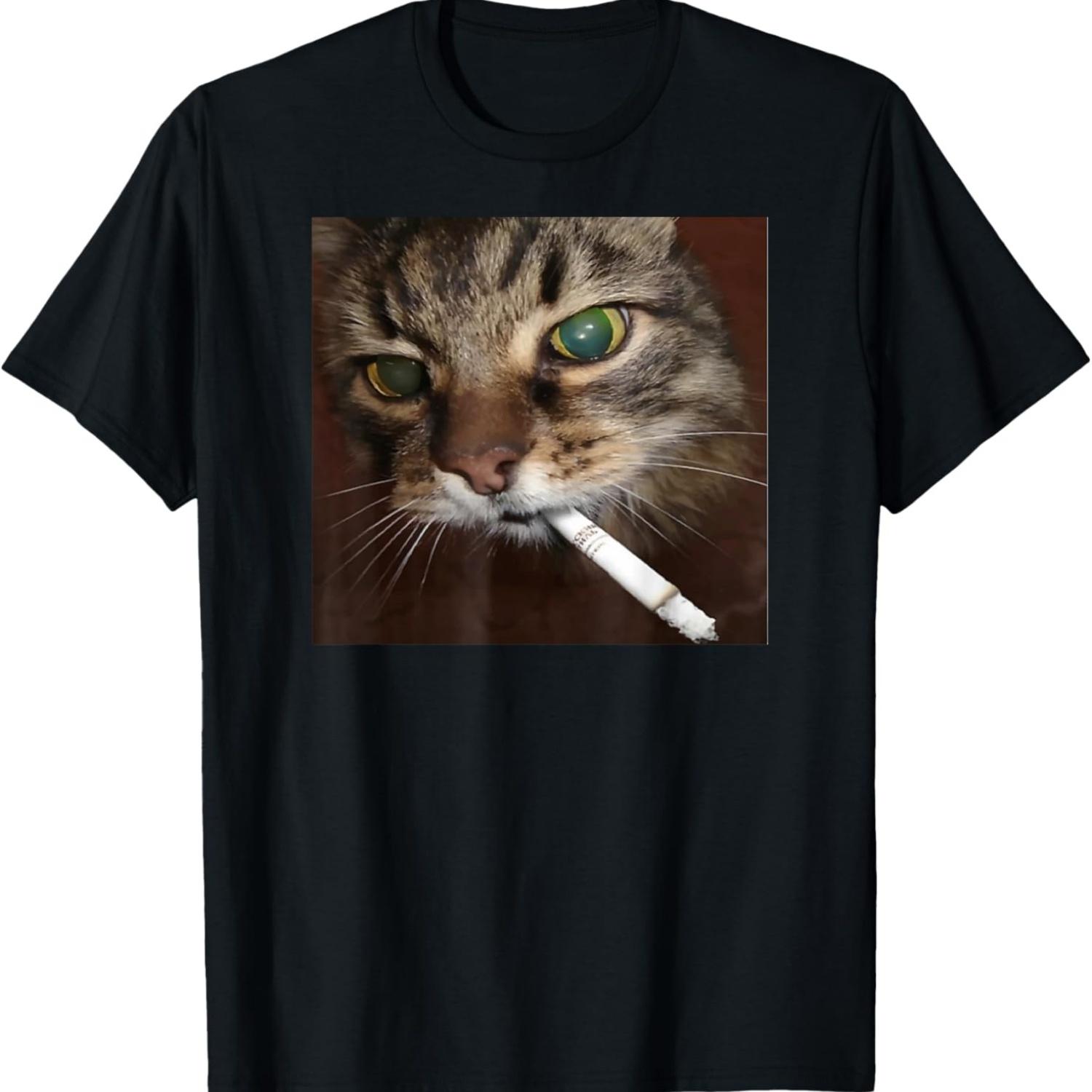 Cat Smoking Meme T-Shirt S чёрный