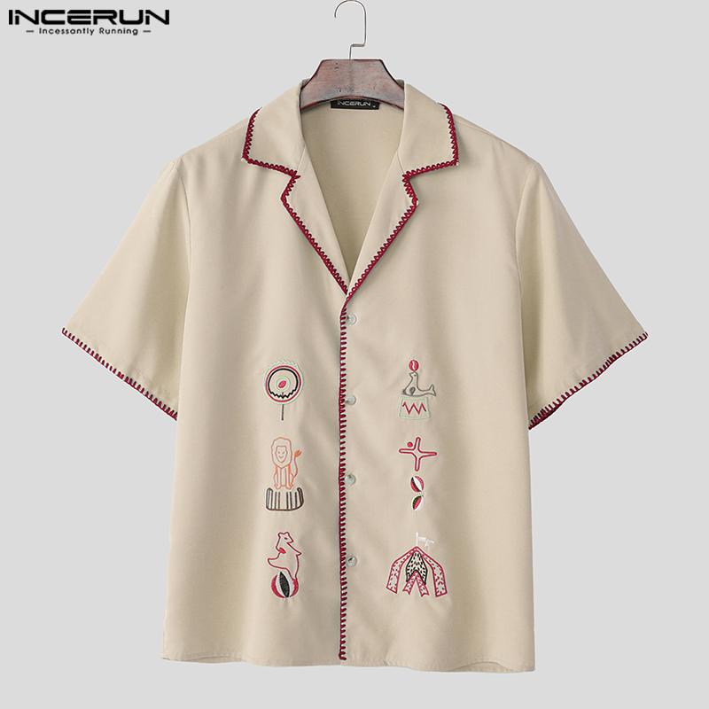 

INCERUN Summer Men Lapel Embroidery Buttons Up Casual Holiday Shirts S зелёный