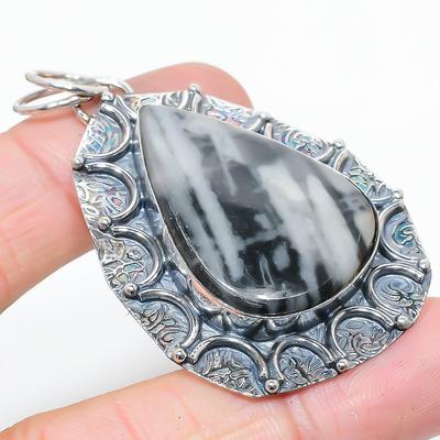 Natürlicher Ozean Rauch Achat Edelstein 925 Sterlingsilber Geschenk Anhänger 2.40" U7M57