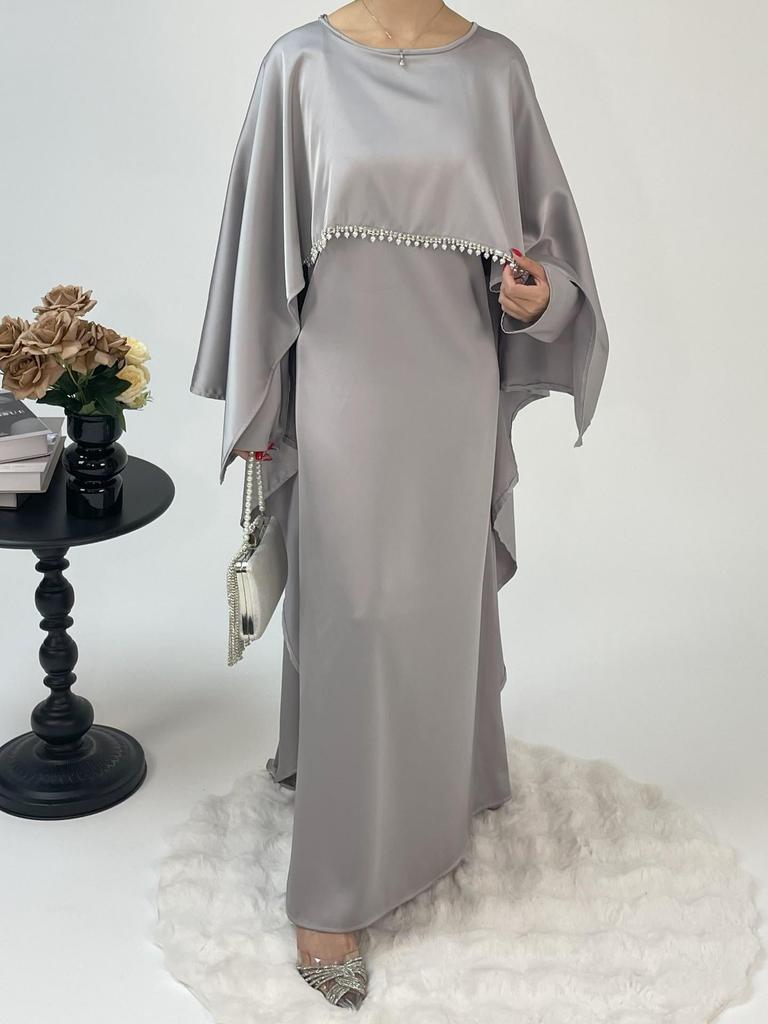 Elegant Women's Satin Cape Dress Robe Abaya
