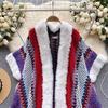 Chic Ethnic Style Color Collision Shawl Sweater Jacket Women Patchwork Soft Warm Hairball Cape Cloak  Knitted Cardigan