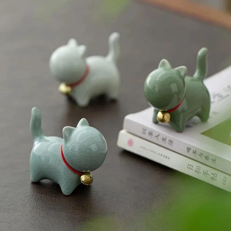 Tea Pet  Ceramics Ornaments Gold Painted Boutique Tea Table Accessories Kitten Creative Ceramics Cute Kitten Ornament Animal