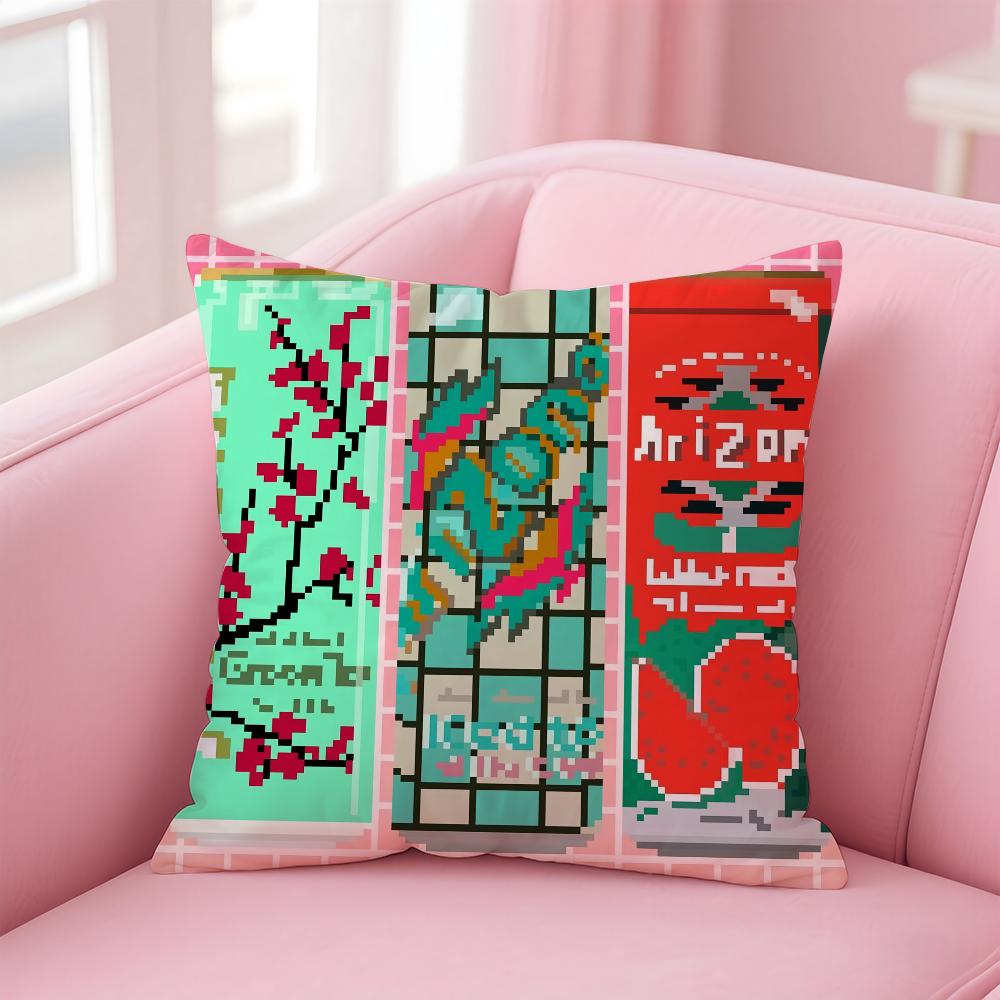 

Vaporwave Arizona Iced Tea Aesthetic Pillow Case Anti-dustmite Pillowcase Invisible Zipper Silky Short Plush Sofa Cushion Cover 16x16Inch