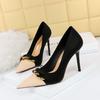 Fashion Western Style Party Women Shoes Thin High Heels Shallow Mixed Colors Pointed Toe Metal Chain Decoration Fashion Pumps 9283-2