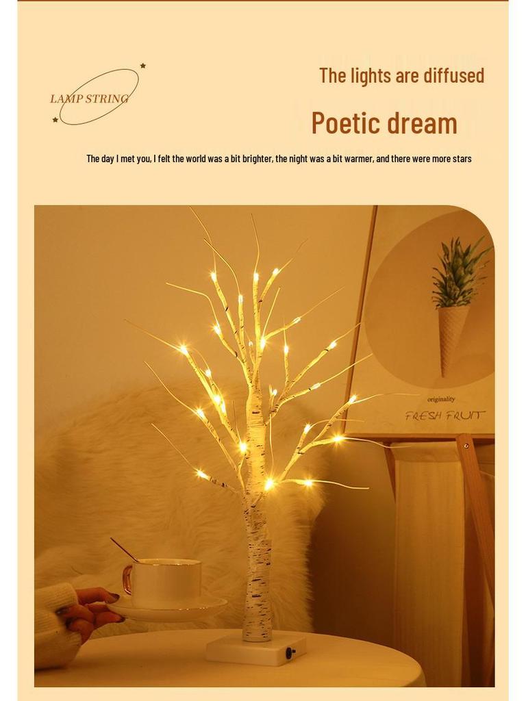 Lumini LED tip șir cu ramuri de mesteacăn - Decor de cameră și iluminat ambiental