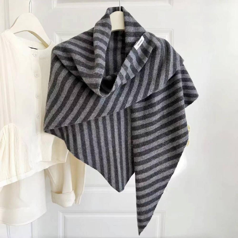 Wool Blended Women Shawl Striped Print Pashmina Wraps Elegant Triangle Scarf Fashion Accessory
