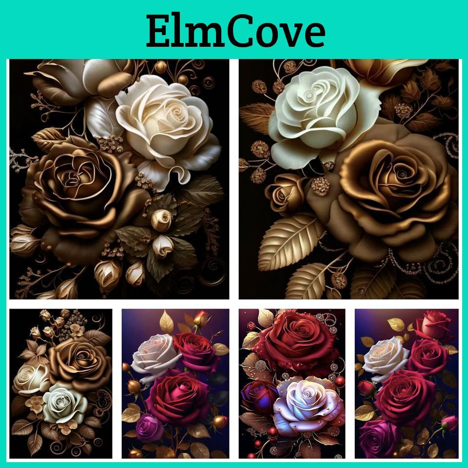 New Fantasy Painting Diamond Flower 2024 Gold Red Rose 5d Diy Diamond Art Embroidery Full Drill Mosaic Kit Home Decor