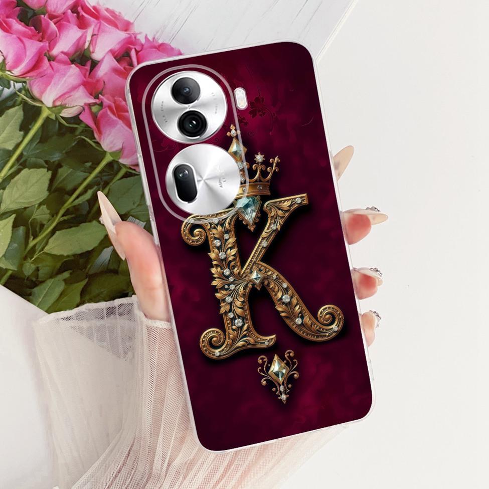 Clear For Oppo Reno 11Pro 5G CPH2607 Cover For Oppo Reno 11 Pro 5G Case Luxury Crown A-Z Letters 2D Flat Pattern Soft Phone Case