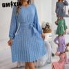Autumn and Winter Casual Long-sleeved Floral Pleated Skirt Women's Wear