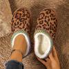 Fashion Warm Plush Leopard Thick Bottom Slippers Women 2025 Winter Chunky Platform Wedge Heel Furry Indoor Slippers Soft Non Slip Shoes