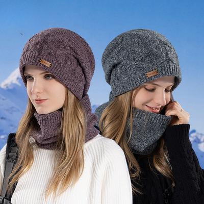 Winter Hat Female Outdoor Riding Warm Ear Protection Woolen Cap Fleece-lined Scarf Two-Piece Set Knitted Hat
